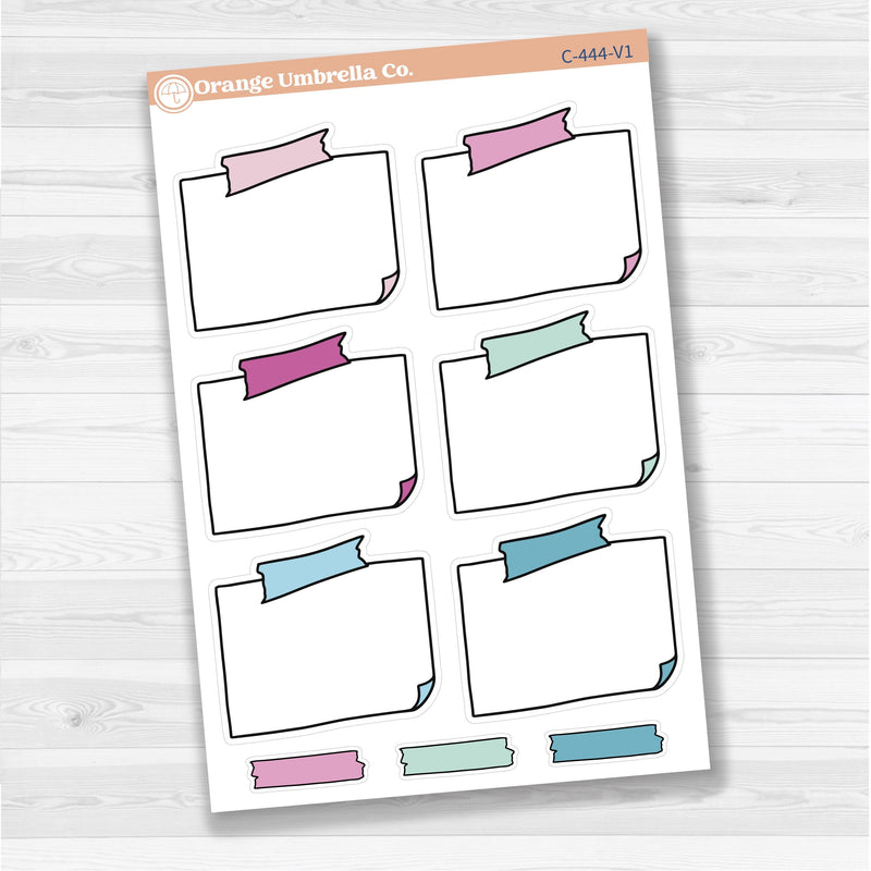 Sticker sheet with large rectangular washi tape journaling boxes for planners, scrapbooking, and Bible journaling — white matte.