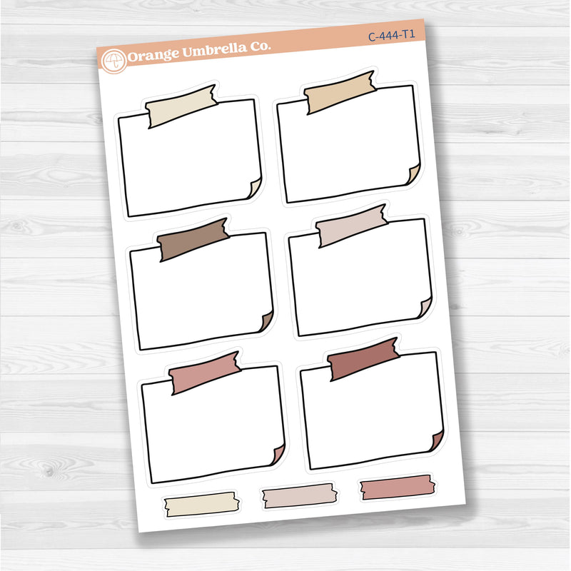 Sticker sheet with large rectangular washi tape journaling boxes for planners, scrapbooking, and Bible journaling — white matte.