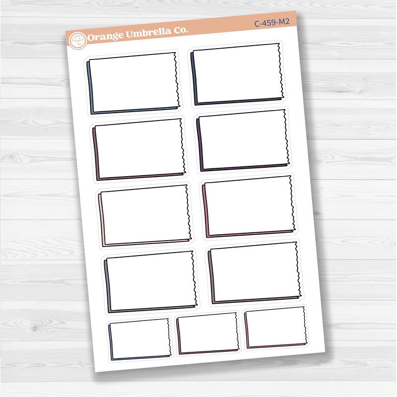 Sticker sheet with large rectangular torn edge notes for planners, Bible journaling, and scrapbooking — white matte.