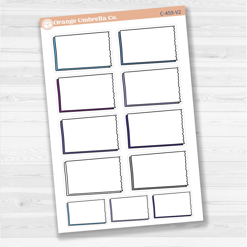 Sticker sheet with large rectangular torn edge notes for planners, Bible journaling, and scrapbooking — white matte.