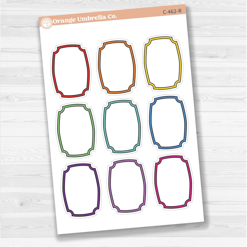 Sticker sheet with large decorative plaque-shaped note stickers for planners, scrapbooking, Bible journaling, and memory keeping — white matte.