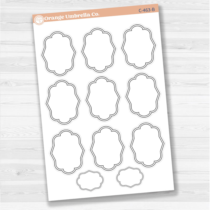 Sticker sheet with large plaque-shaped journaling stickers for planners, scrapbooking, Bible journaling, and creative memory keeping — removable white matte.