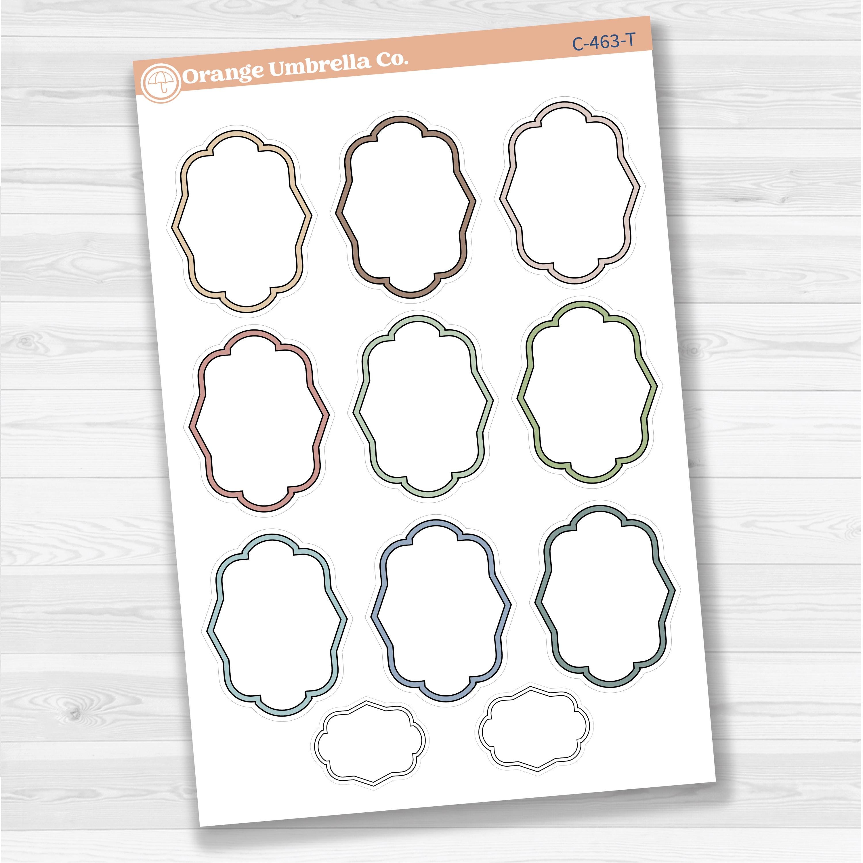 Sticker sheet with large plaque-shaped journaling stickers for planners, scrapbooking, Bible journaling, and creative memory keeping — removable white matte.