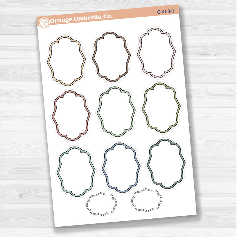 Sticker sheet with large plaque-shaped journaling stickers for planners, scrapbooking, Bible journaling, and creative memory keeping — removable white matte.