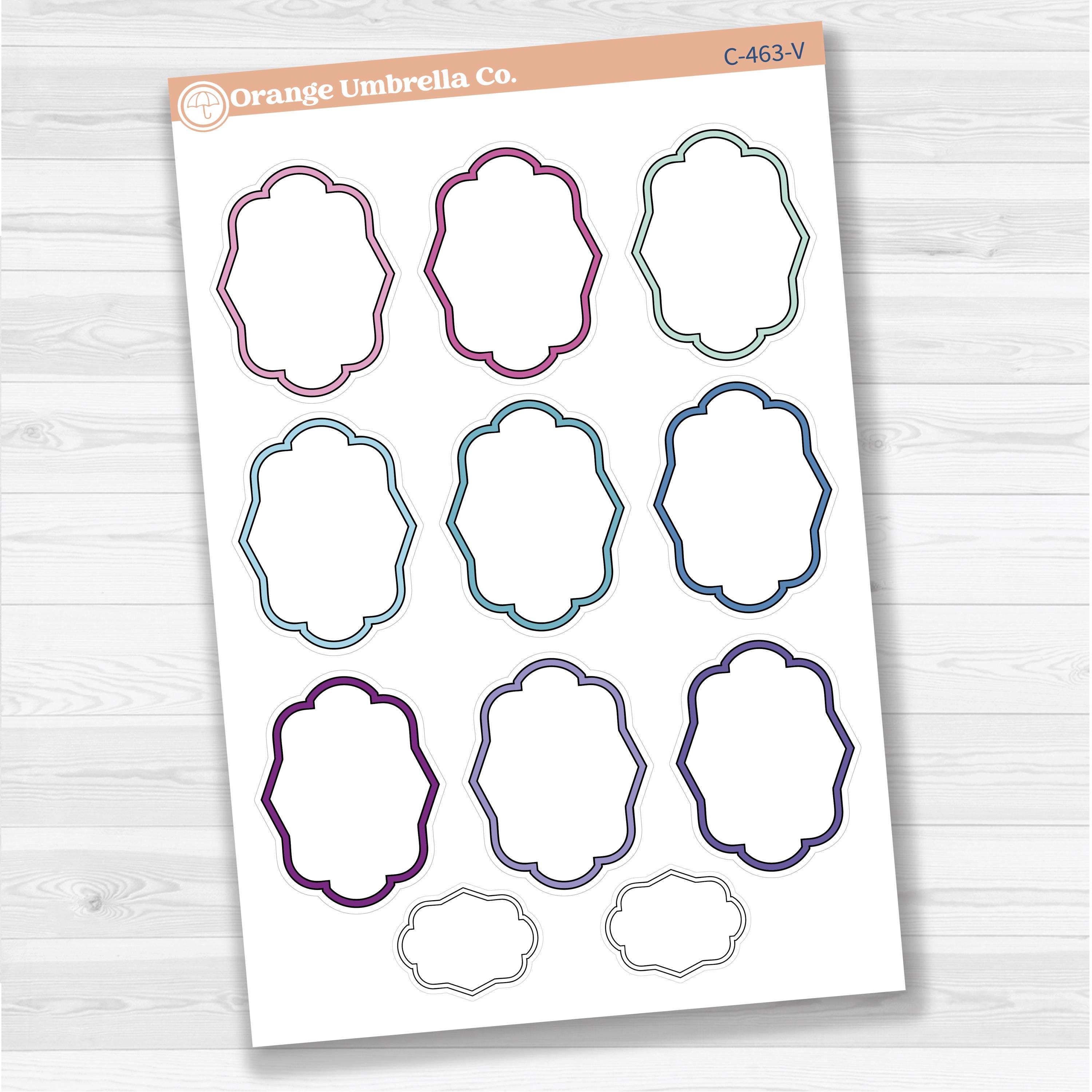 Sticker sheet with large plaque-shaped journaling stickers for planners, scrapbooking, Bible journaling, and creative memory keeping — removable white matte.