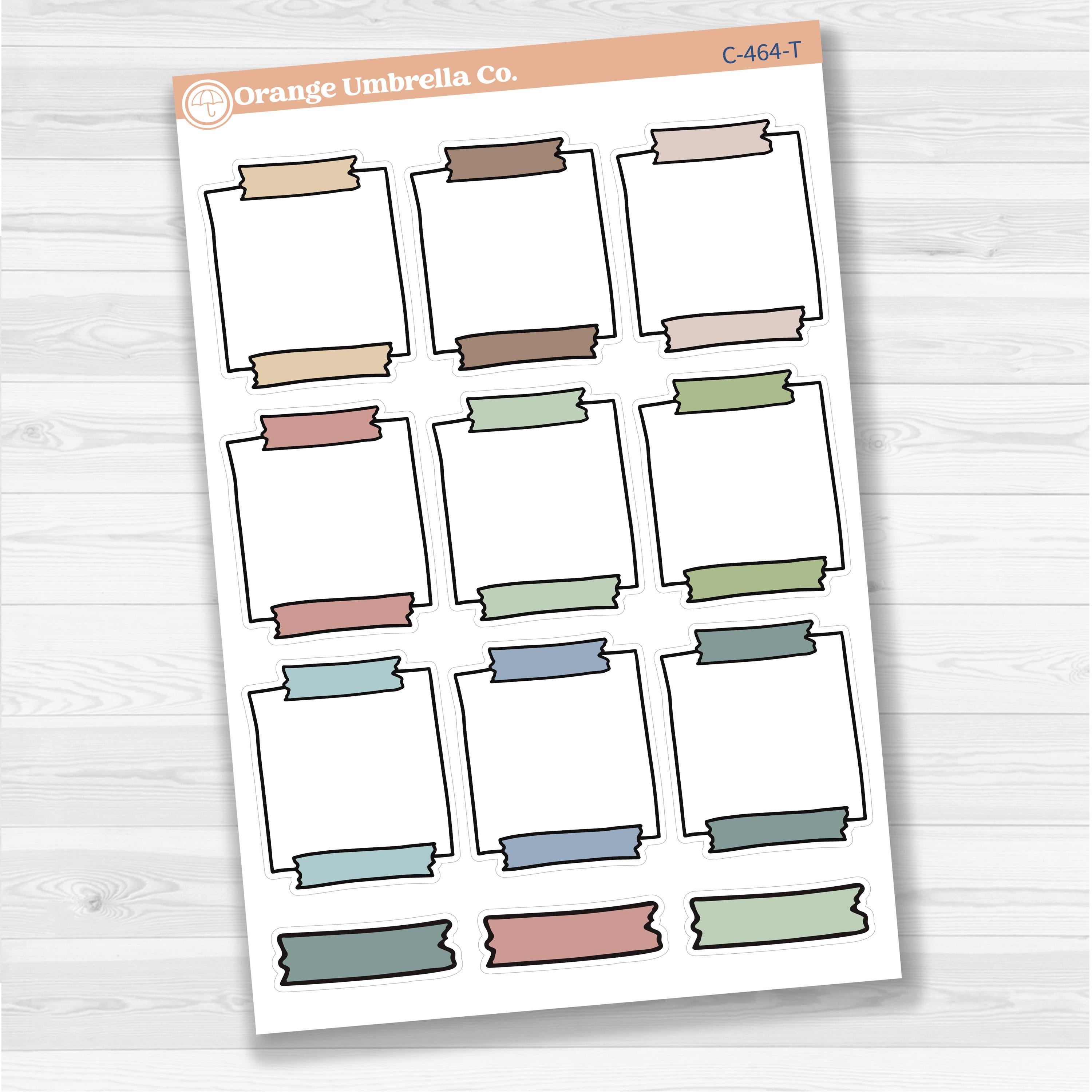 Sticker sheet with large washi tape square notes for planners, scrapbooking, Bible journaling, and creative memory keeping — removable white matte.