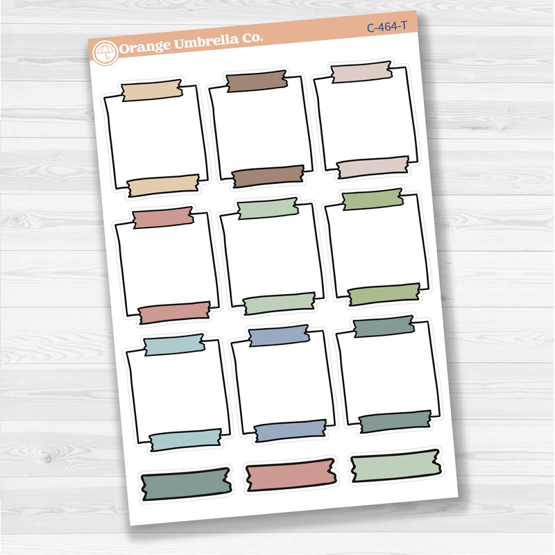 Sticker sheet with large washi tape square notes for planners, scrapbooking, Bible journaling, and creative memory keeping — removable white matte.
