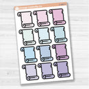 Sticker sheet with large scroll journaling notes for planners, Bible journaling, scrapbooking, and creative memory keeping — white matte.