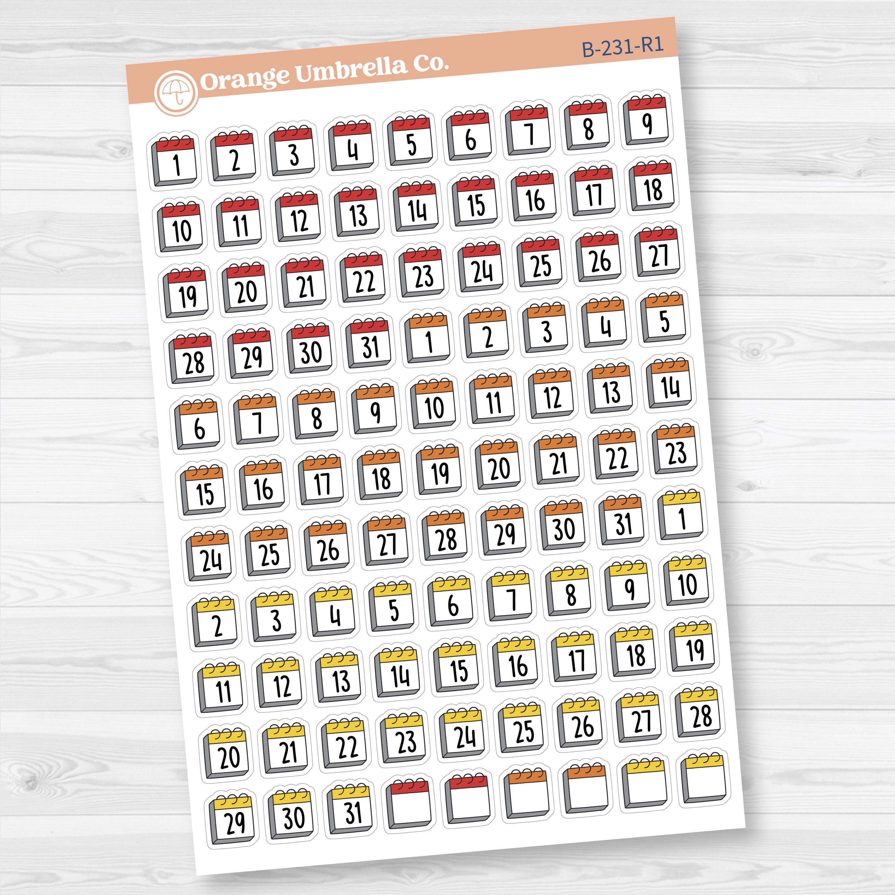 Calendar Date Dots | F17 Font Monthly Planner Stickers | B-231
