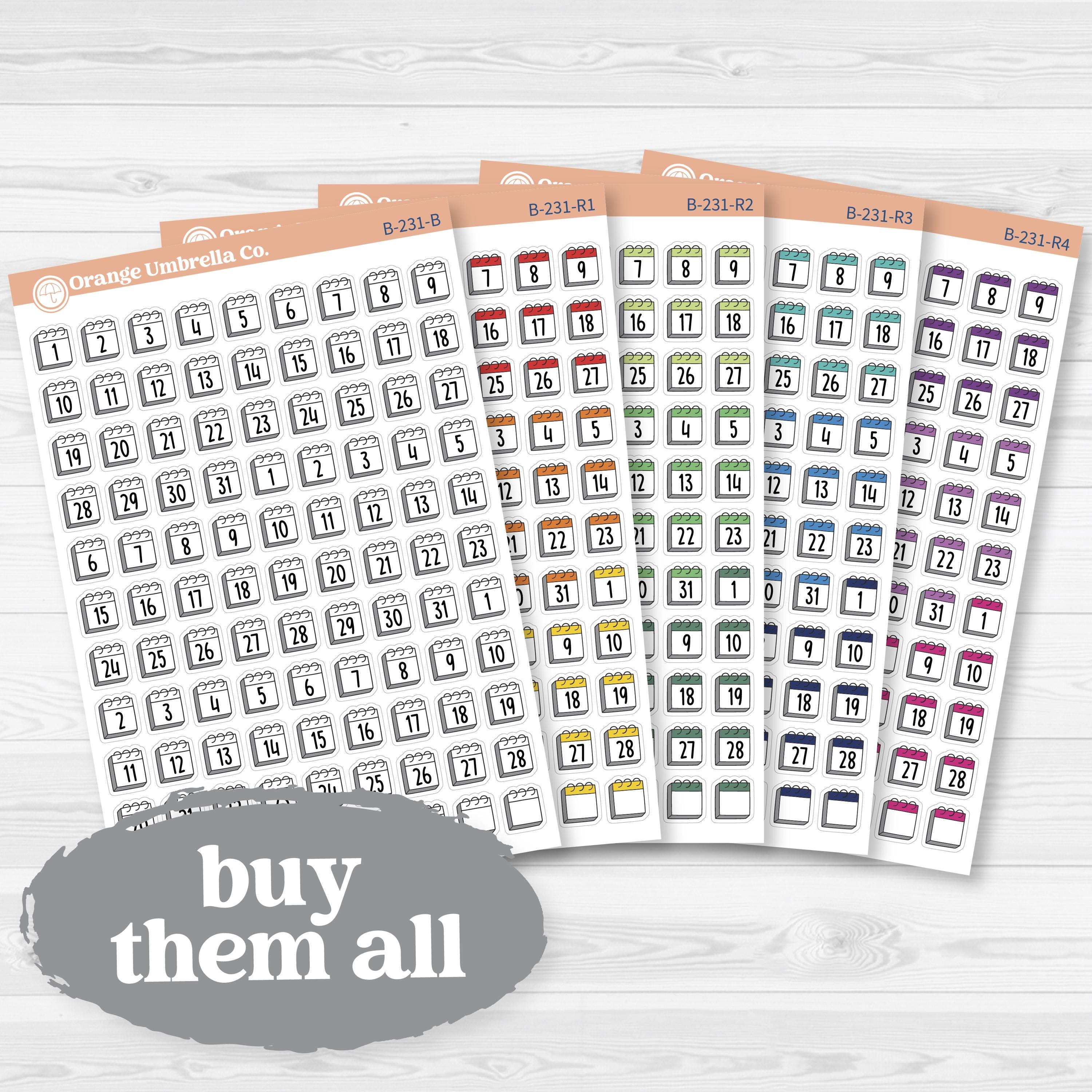 Calendar Date Dots | F17 Font Monthly Planner Stickers | B-231