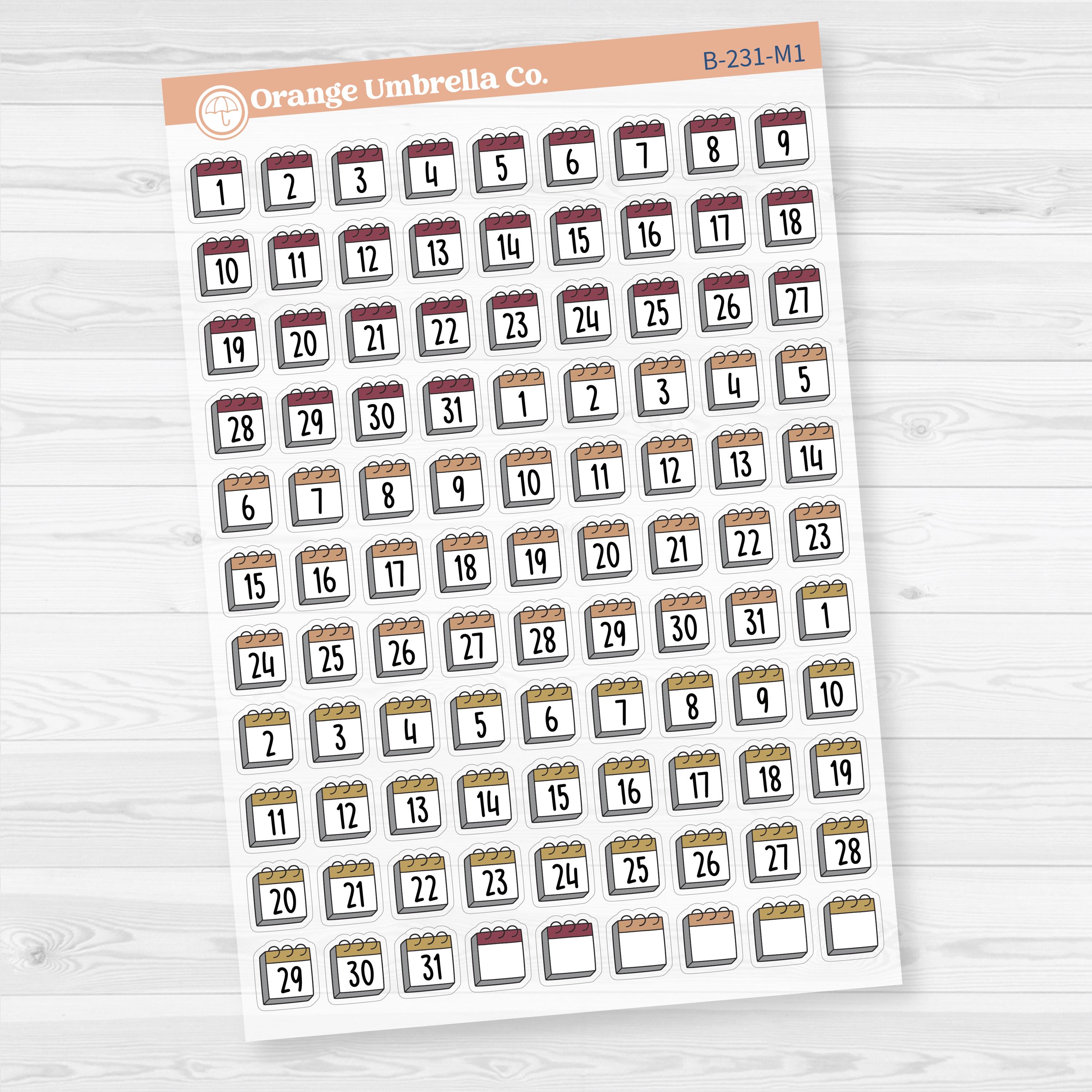 Calendar Date Dots | Font Monthly Planner Stickers | F17 Clear Matte | B-231-CM