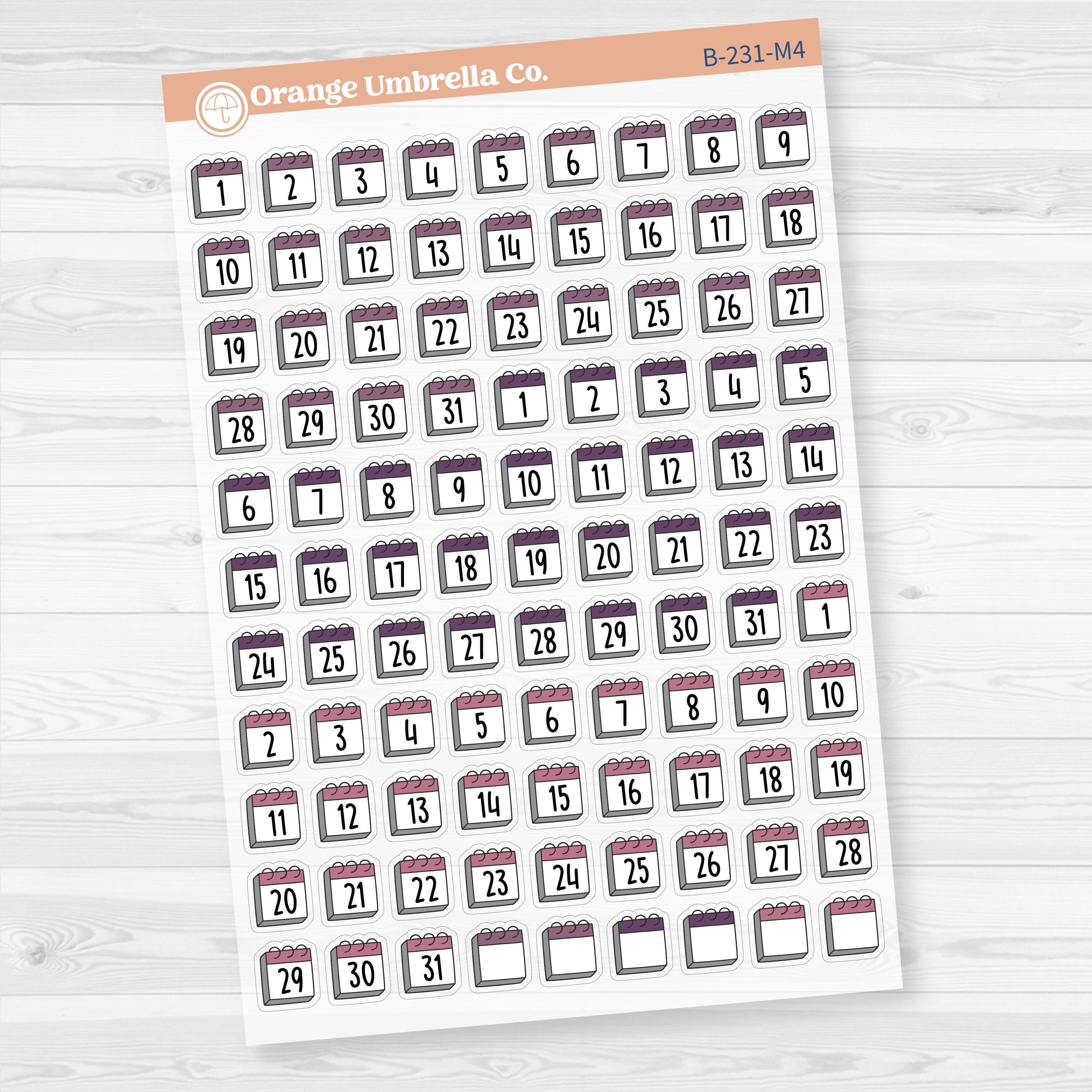 Calendar Date Dots | Font Monthly Planner Stickers | F17 Clear Matte | B-231-CM