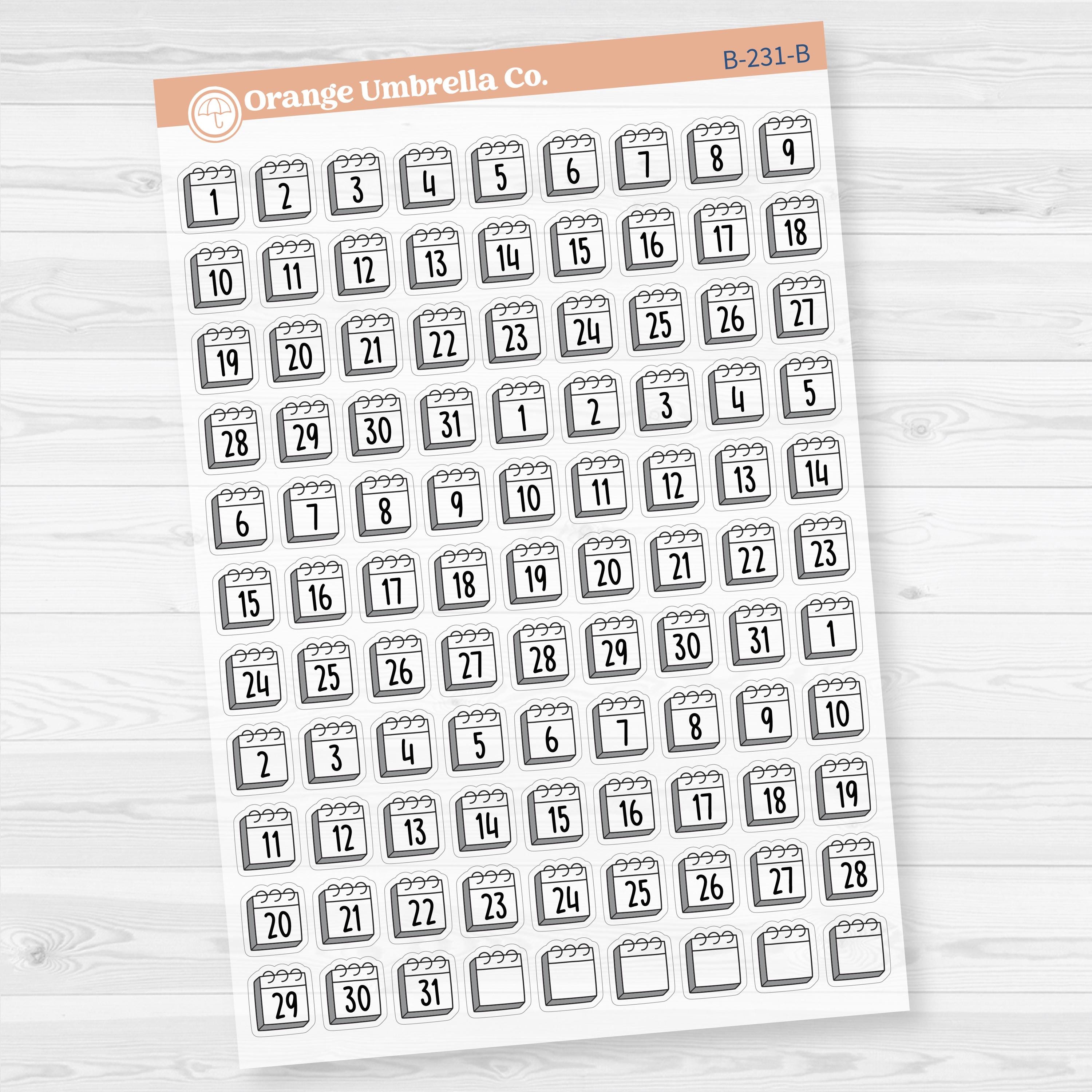 Calendar Date Dots | Font Monthly Planner Stickers | F17 Clear Matte | B-231-CM