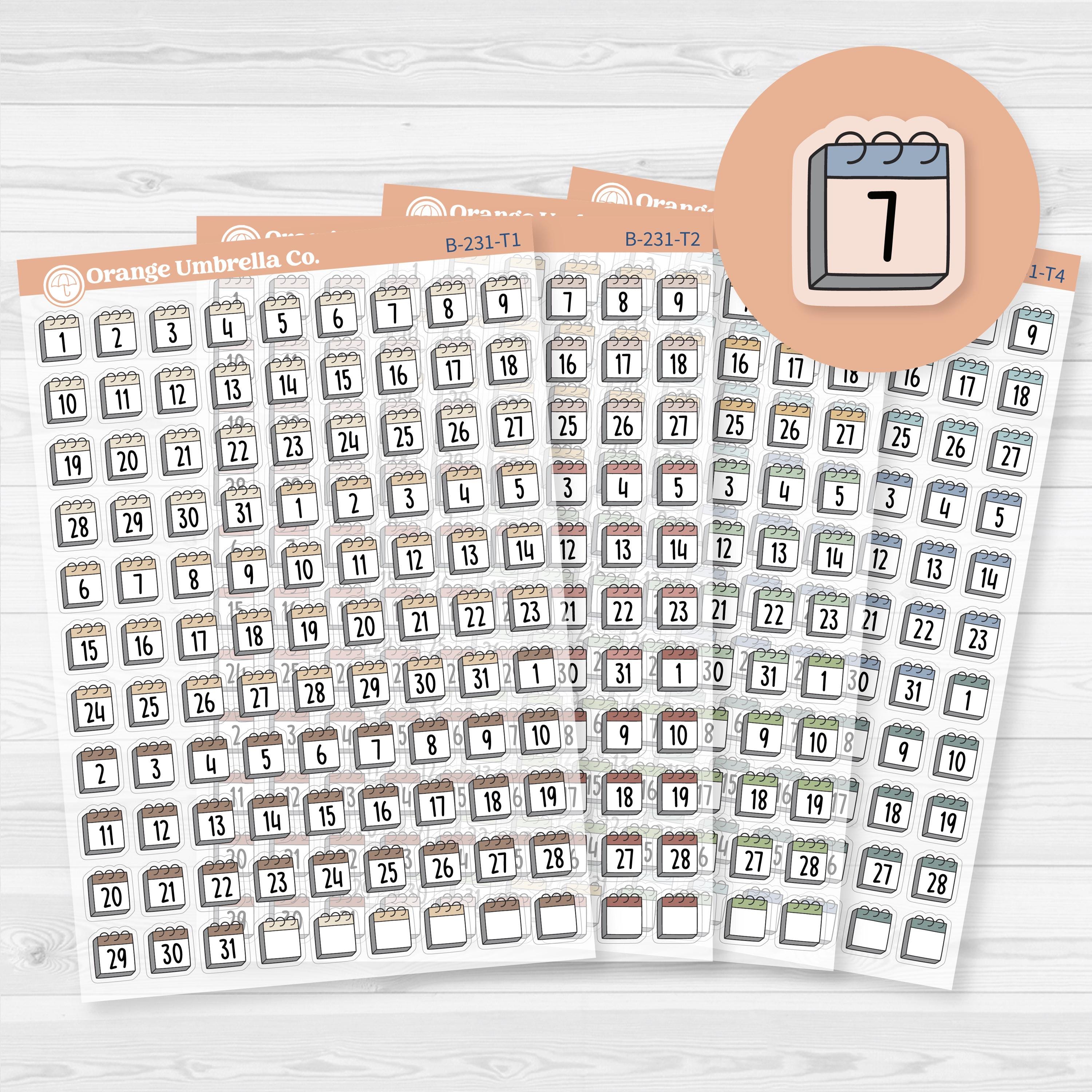 Calendar Date Dots | Font Monthly Planner Stickers | F17 Clear Matte | B-231-CM