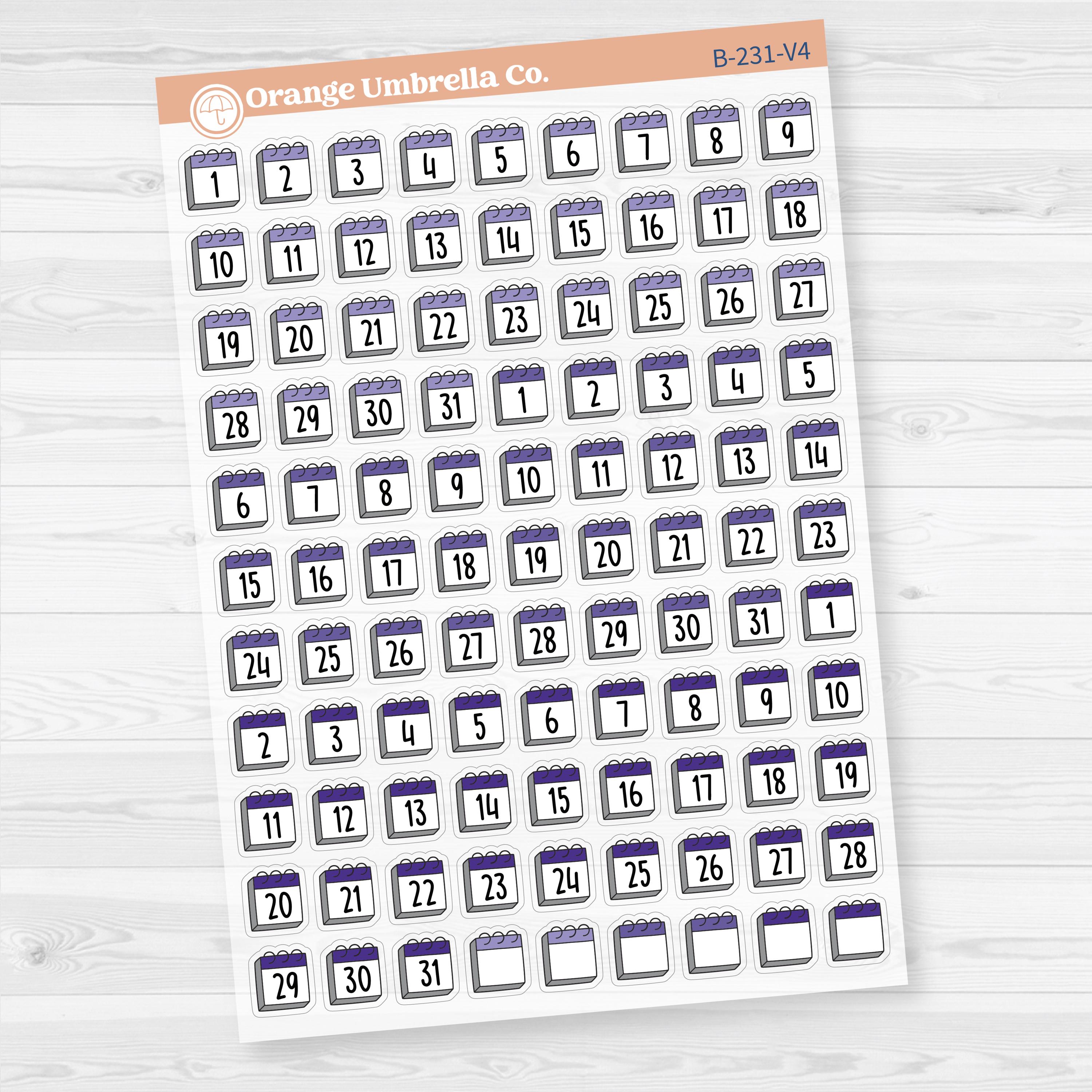 Calendar Date Dots | Font Monthly Planner Stickers | F17 Clear Matte | B-231-CM