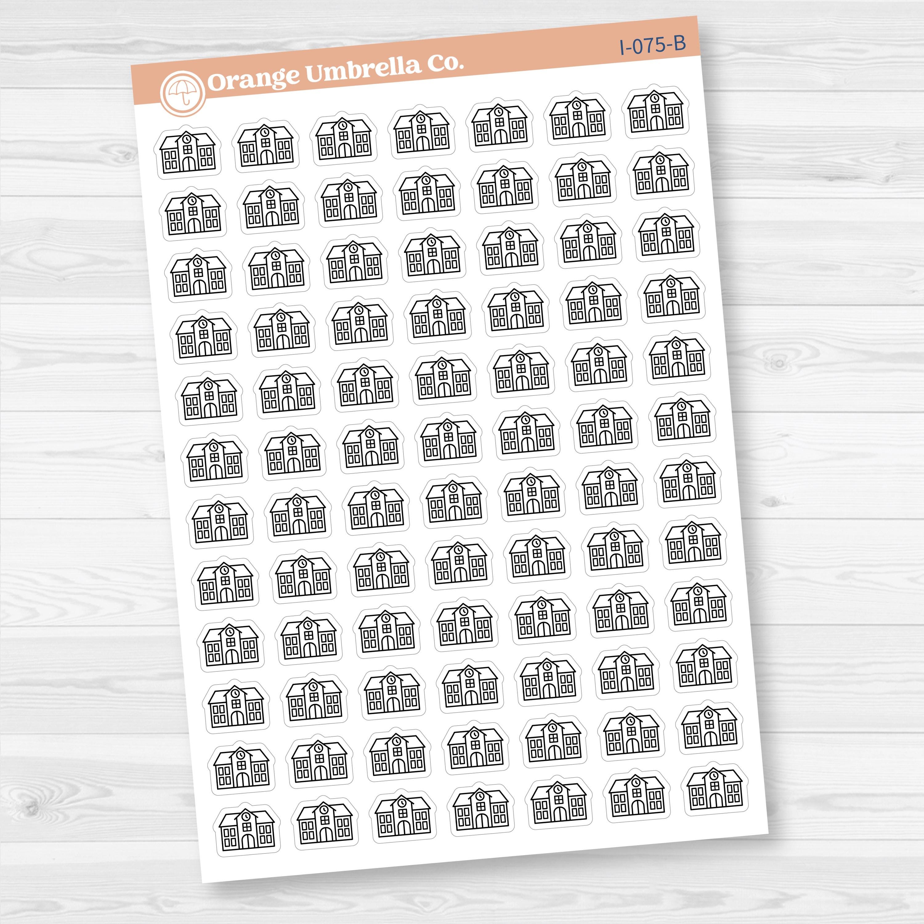 School Building Icon Stickers | Back to School Planner Stickers | I-075