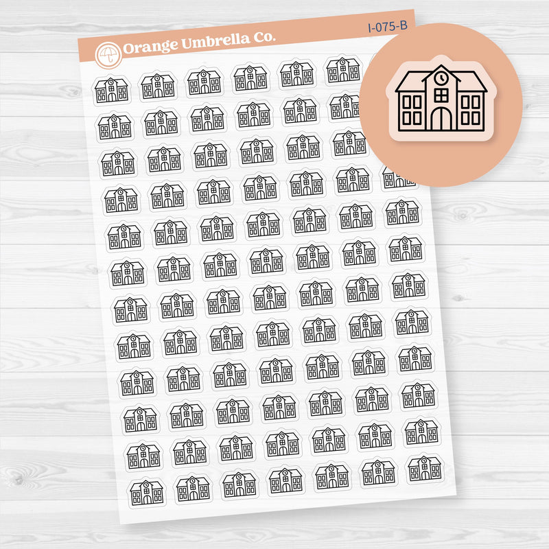 School Building Icon Stickers | Back to School Planner Stickers | Clear Matte | I-075-BCM