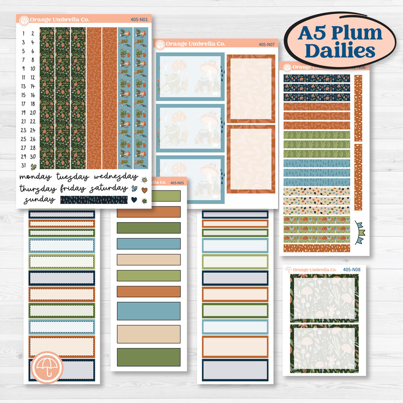 Woodland Frog Planner Kit | A5 Plum Daily Planner Kit Stickers | Cameron | KIT-405-N