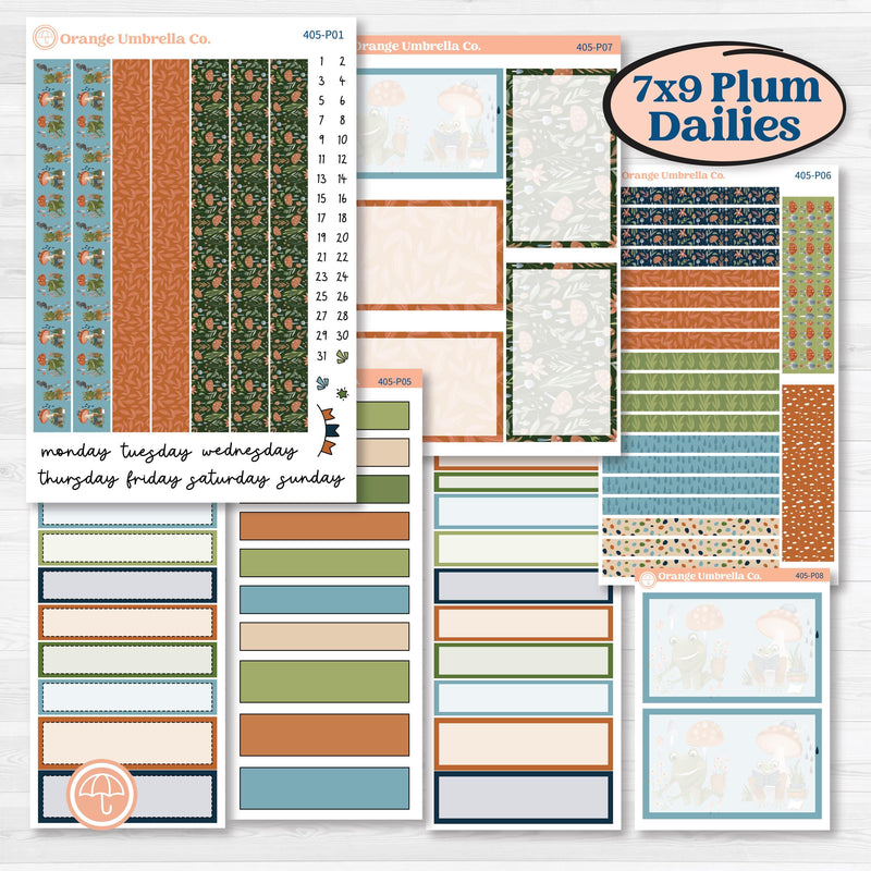 Woodland Frog Planner Kit | 7x9 Plum Daily Planner Kit Stickers | Cameron | KIT-405-P