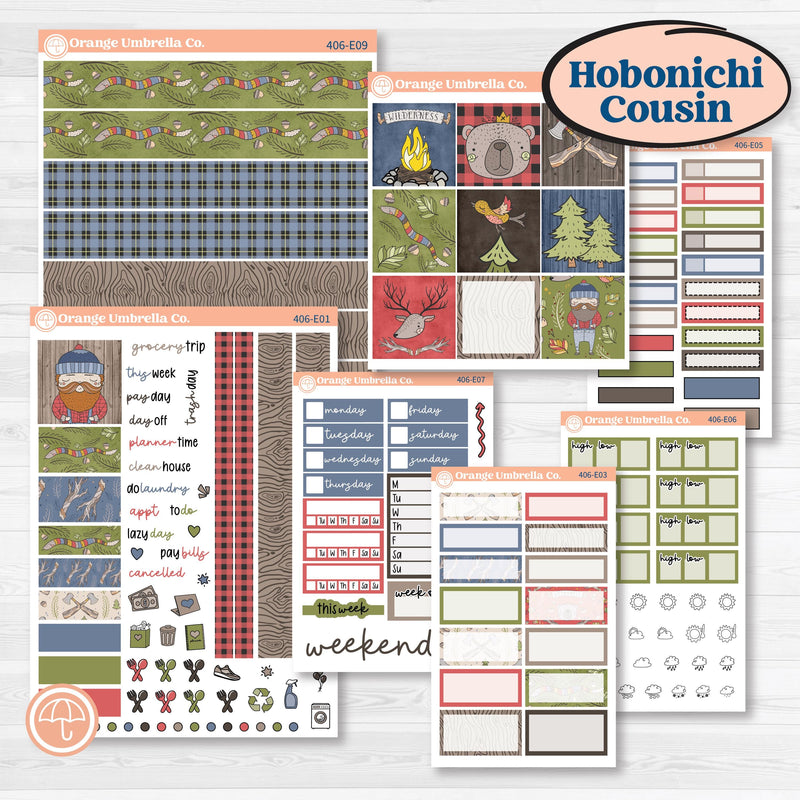 Wilderness Fall Stickers | Hobonichi Cousin Weekly & Daily Planner Kit Stickers | Lumberjack | KIT-406-E
