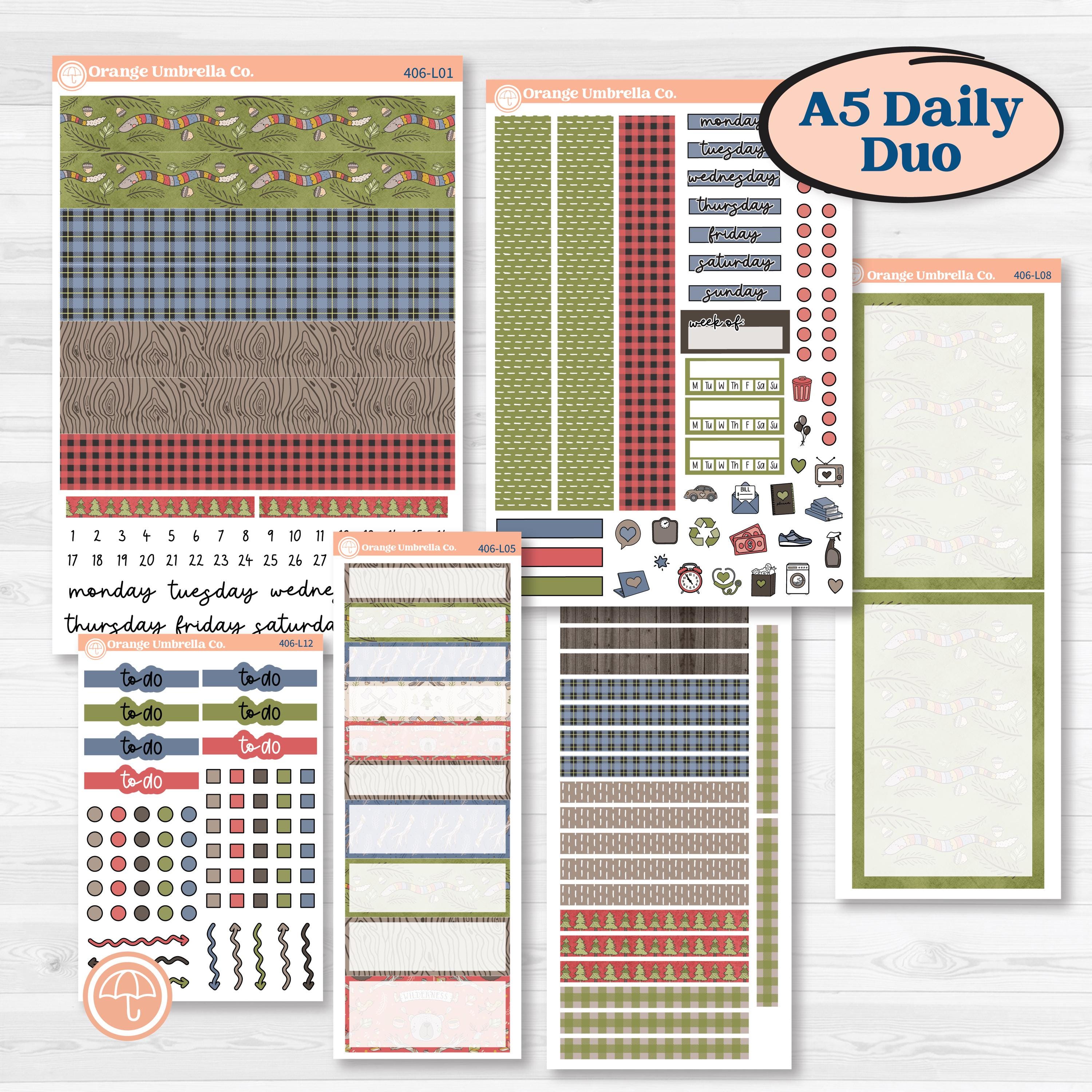 Wilderness Fall Stickers | A5 Daily Duo Planner Kit Stickers | Lumberjack | KIT-406-L