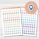Location marker stickers sheet for planners, location pins, travel icons, functional icon stickers, removable white matte.

