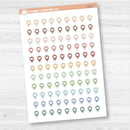 Location marker stickers sheet for planners, location pins, travel icons, functional icon stickers, removable white matte.
