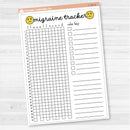 Migraine tracker full page dashboard sticker for planners, available in A5 and 7x9 sizes, removable white matte.
