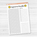 Migraine tracker full page dashboard sticker for planners, available in A5 and 7x9 sizes, removable white matte.