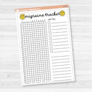 Migraine tracker full page dashboard sticker for planners, available in A5 and 7x9 sizes, removable white matte.