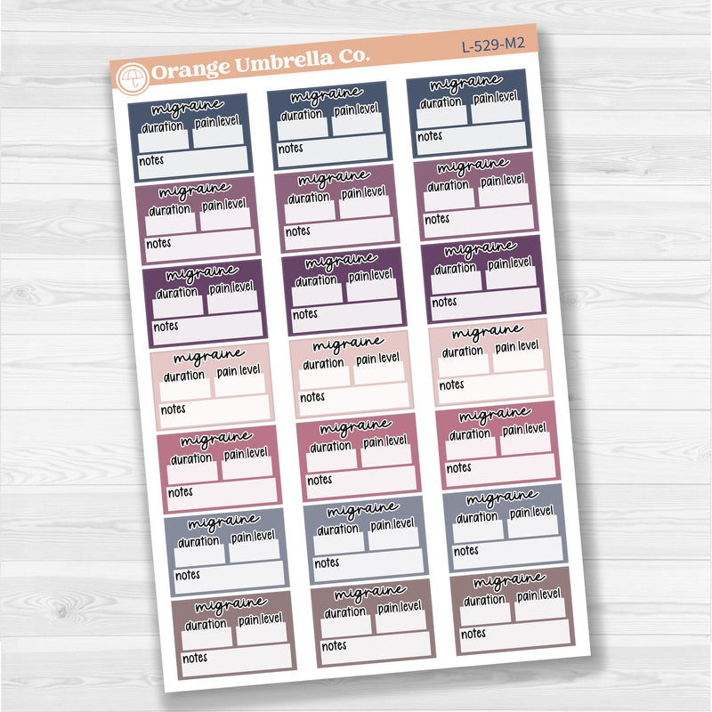 Migraine tracker half box stickers for planners, wellness and health tracking, removable white matte.