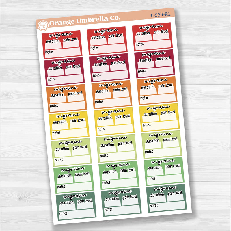 Migraine tracker half box stickers for planners, wellness and health tracking, removable white matte.