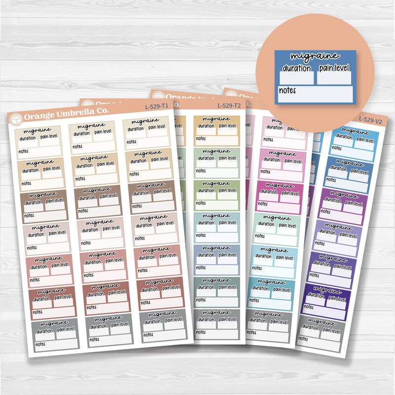 Migraine tracker half box stickers for planners, wellness and health tracking, removable white matte.