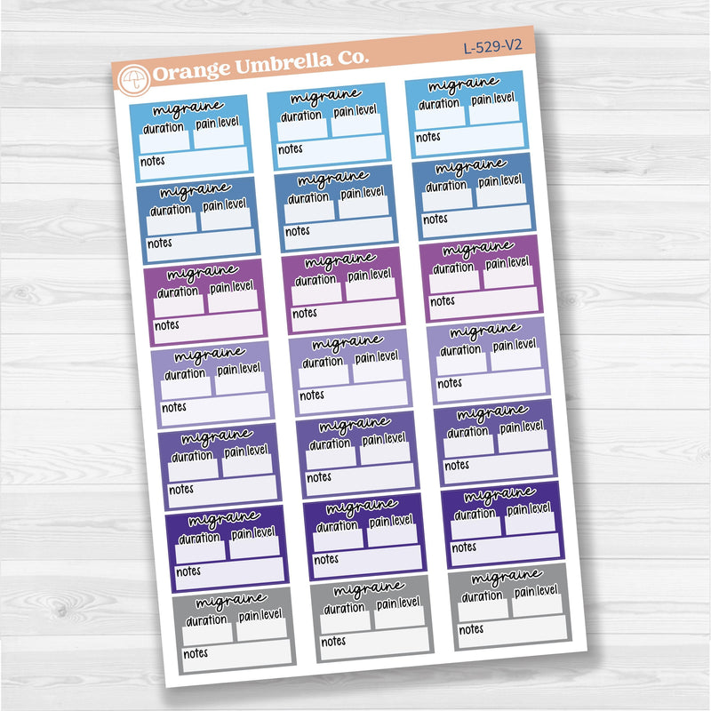 Migraine tracker half box stickers for planners, wellness and health tracking, removable white matte.