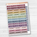 Removable white matte pain tracker sticker sheet with F17 font, for health and wellness tracking in planners and journals.