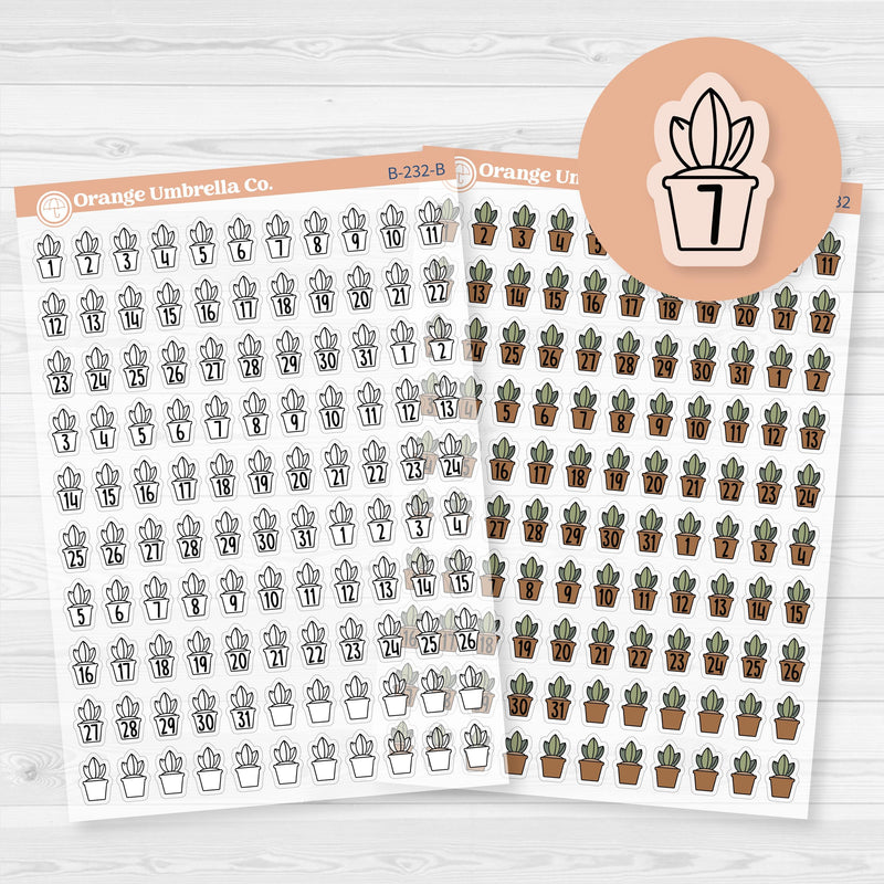 Clear matte plant date dot sticker sheet with 110 F17 font numbers, designed for monthly planner and calendar spreads.