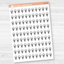Removable white matte ice cream cone planner sticker sheet with 99 small icons for summer, birthdays, and sweet treats.