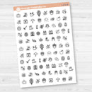 White matte fall and autumn icon sticker sheet with 92 cozy seasonal designs including pumpkins, leaves, and mugs.