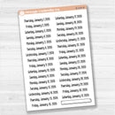 White removable matte planner sticker sheet with January–June 2026 dates in F18 font.