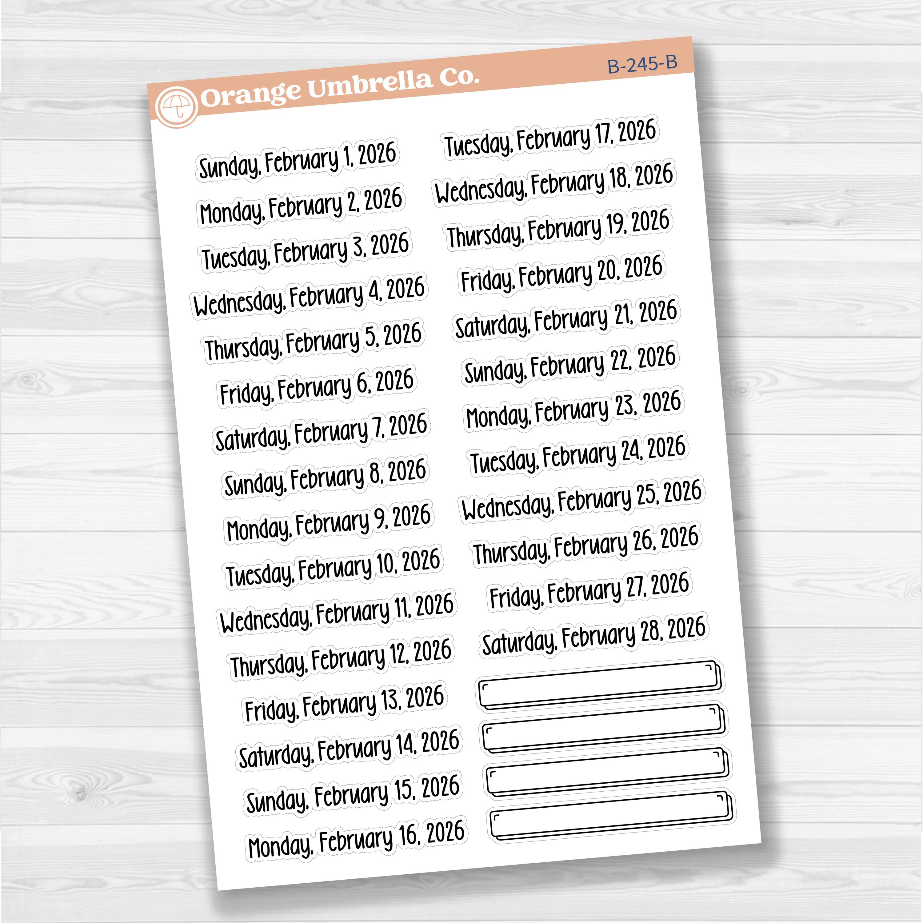 White removable matte planner sticker sheet with January–June 2026 dates in F18 font.