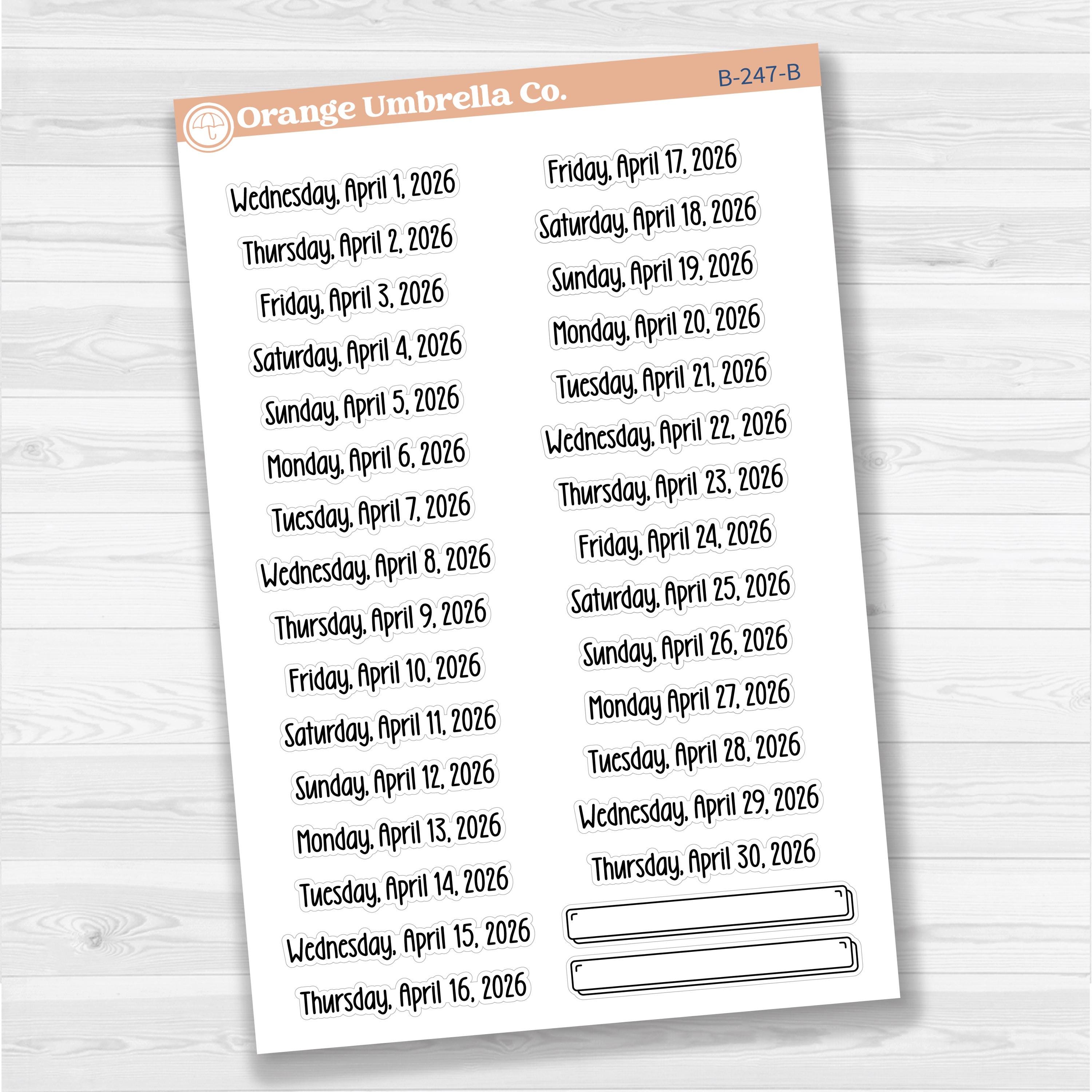 White removable matte planner sticker sheet with January–June 2026 dates in F18 font.