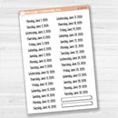 White removable matte planner sticker sheet with January–June 2026 dates in F18 font.