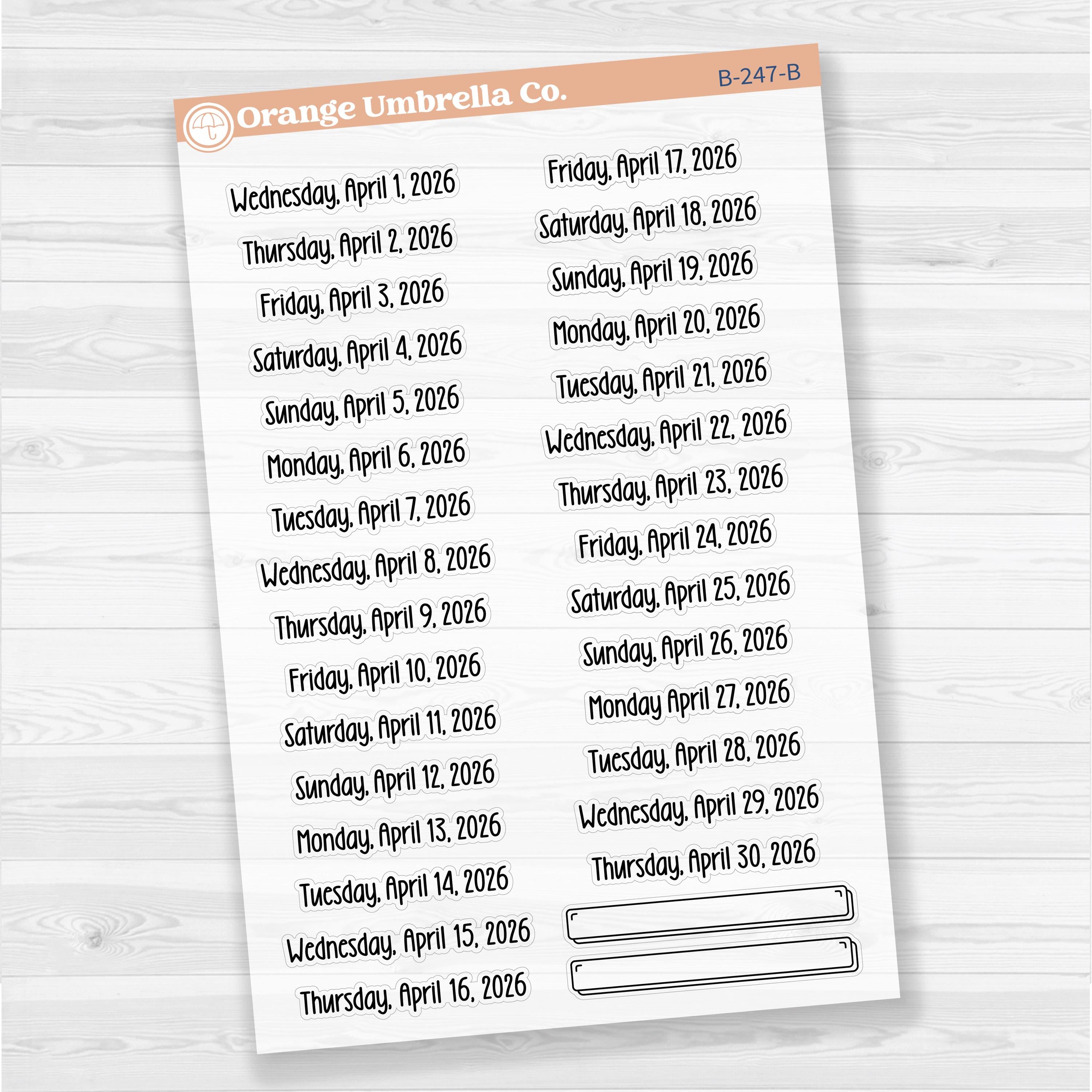 Dates of the Month 2026 | January-June Planner Stickers | F18 Clear Matte | B-244-249-BCM