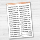 Sheet of white matte planner stickers with dates for July-December 2026 in F18 font, 31 total.