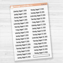 Sheet of clear matte planner stickers with dates for July-December 2026 in F18 font, 31 total.