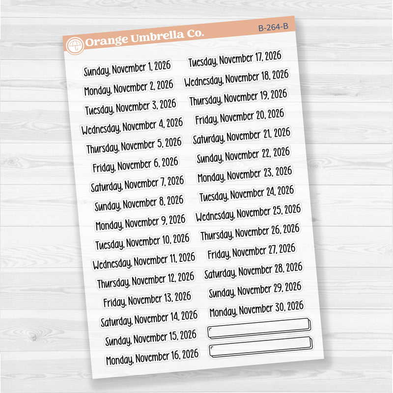 Sheet of clear matte planner stickers with dates for July-December 2026 in F18 font, 31 total.