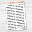 Sheet of clear matte planner stickers with dates for July-December 2026 in F18 font, 31 total.