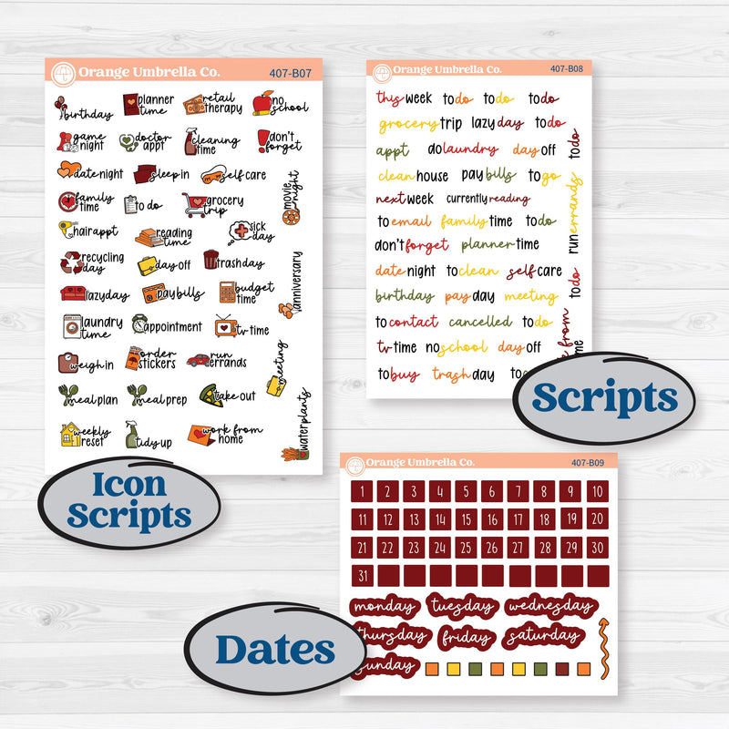 Colorful Autumn Stickers | Weekly Add-On Planner Kit Stickers | Vivid | KIT-407-B