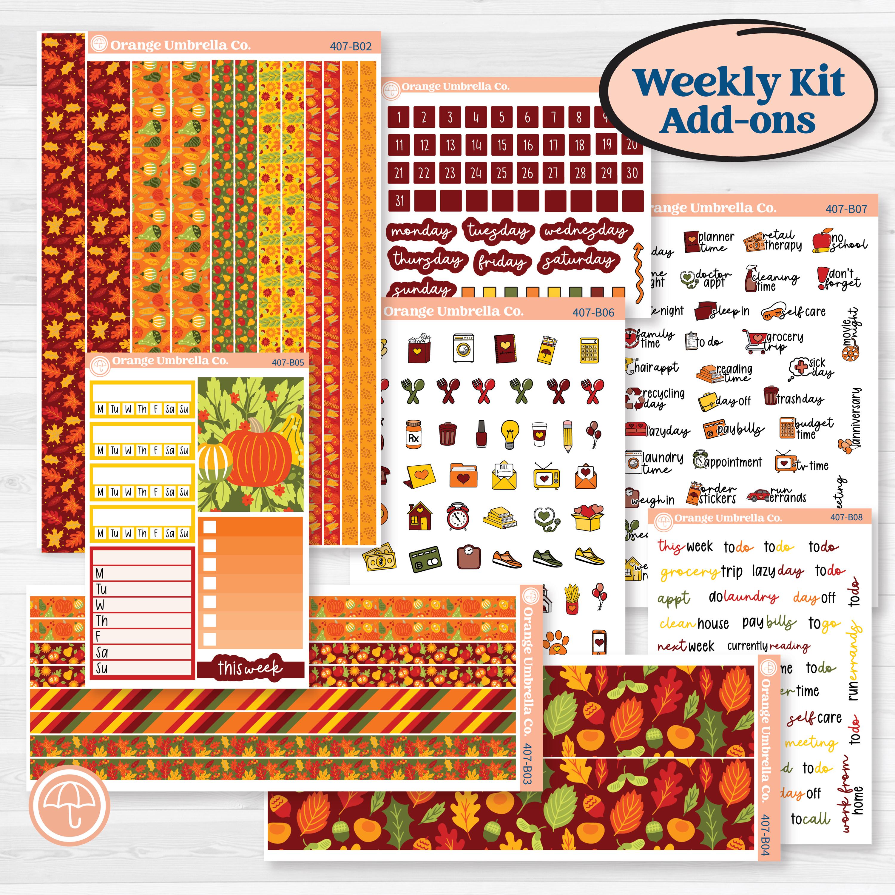 Colorful Autumn Stickers | Weekly Add-On Planner Kit Stickers | Vivid | KIT-407-B