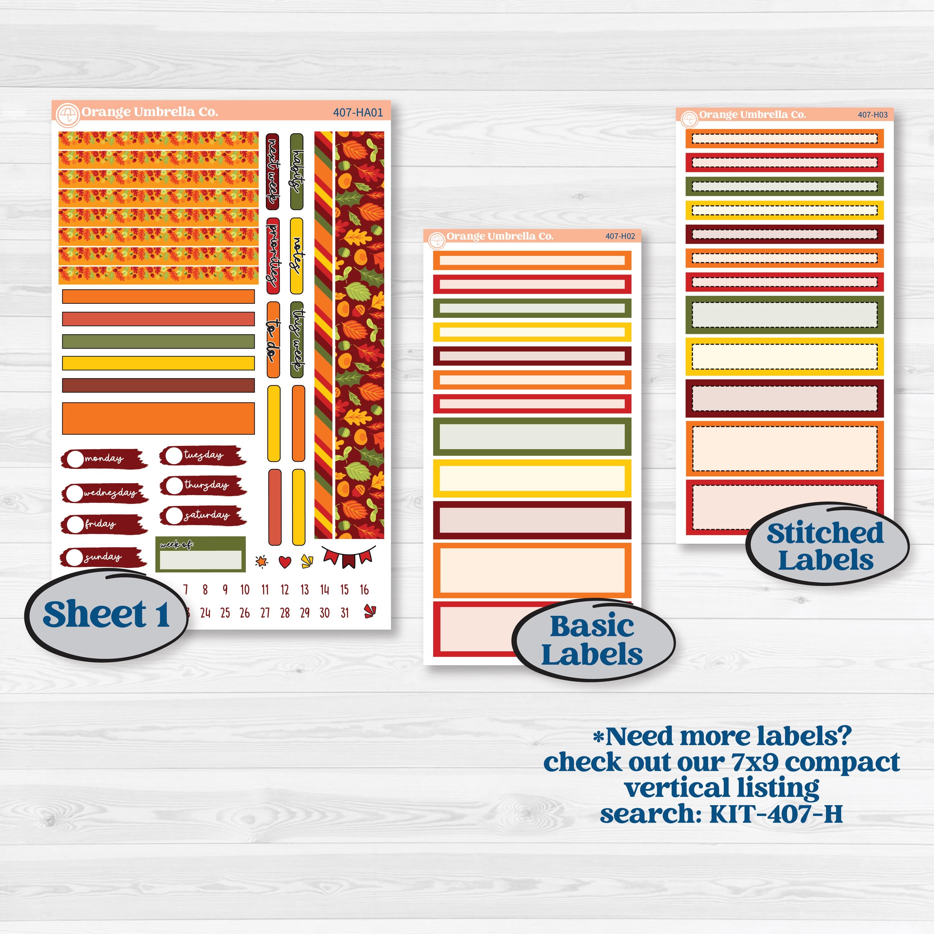 Colorful Autumn Stickers | Erin Condren Weekly Dashboard Planner Kit Stickers | Vivid | KIT-407-HA